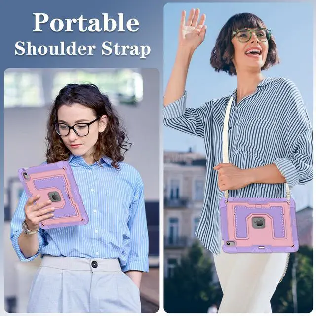 Alt view image 5 of 7 - Case for iPad Air 13 Inch 2026 M4 2025 M3 2025 M2 2024, Military Grade Shockproof Cover with Pencil Holder Stand Shoulder Strap Rose Gold