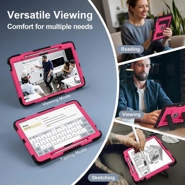 Alt view image 3 of 7 - Case for iPad Air 13 Inch 2026 M4 2025 M3 2025 M2 2024, Military Grade Shockproof Cover with Pencil Holder Stand Shoulder Strap Rose Red