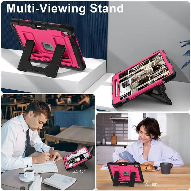 Alt view image 4 of 7 - Case for iPad Air 13 Inch 2026 M4 2025 M3 2025 M2 2024, Military Grade Shockproof Cover with Pencil Holder Stand Shoulder Strap Rose Red