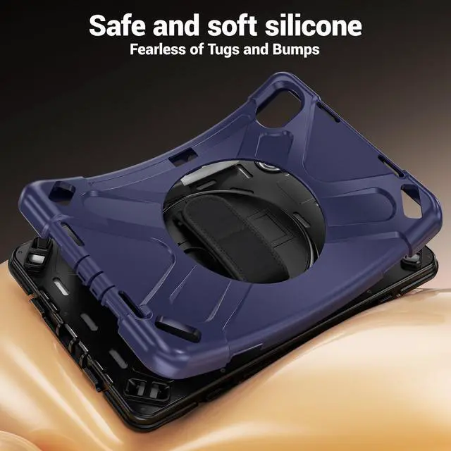 Alt view image 7 of 7 - Case for Xiaomi Redmi Pad 2 Pro 12.1 inch 2025 2026, Protective Shockproof Cover with Pen Holder, 360 Rotatable Stand, Hand Strap, Shoulder Strap, Universal Stylus Pen Navy Blue
