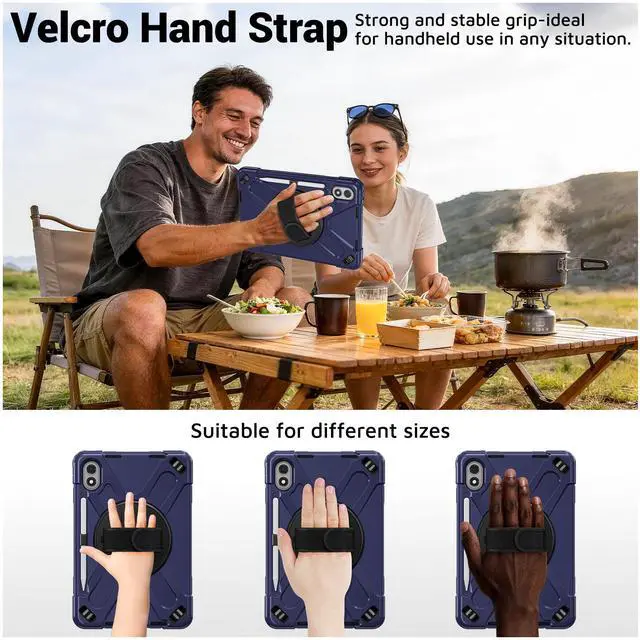 Alt view image 3 of 7 - Case for Xiaomi Redmi Pad 2 Pro 12.1 inch 2025 2026, Protective Shockproof Cover with Pen Holder, 360 Rotatable Stand, Hand Strap, Shoulder Strap, Universal Stylus Pen Navy Blue