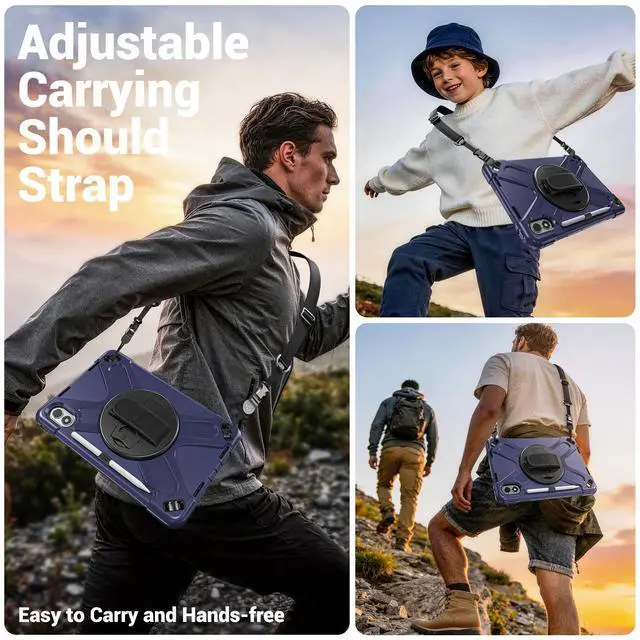 Alt view image 5 of 7 - Case for Xiaomi Redmi Pad 2 Pro 12.1 inch 2025 2026, Protective Shockproof Cover with Pen Holder, 360 Rotatable Stand, Hand Strap, Shoulder Strap, Universal Stylus Pen Navy Blue