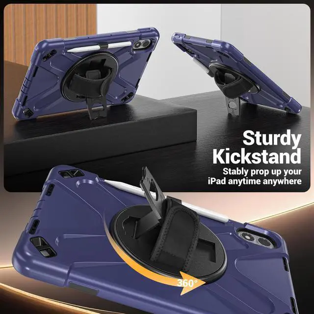 Alt view image 2 of 7 - Case for Xiaomi Redmi Pad 2 Pro 12.1 inch 2025 2026, Protective Shockproof Cover with Pen Holder, 360 Rotatable Stand, Hand Strap, Shoulder Strap, Universal Stylus Pen Navy Blue