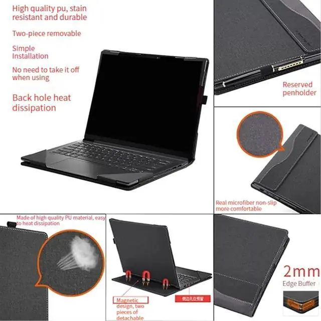 Alt view image 3 of 7 - Laptop Case for Lenovo Yoga 7a 2-in-1 (14", Gen 11) 14AGP11|14ILL10/14AKP10 Laptop,Yoga 7/7i 2-in-1 14IML9 PU Leather Protective Shell Detachable Notebook PC Bag