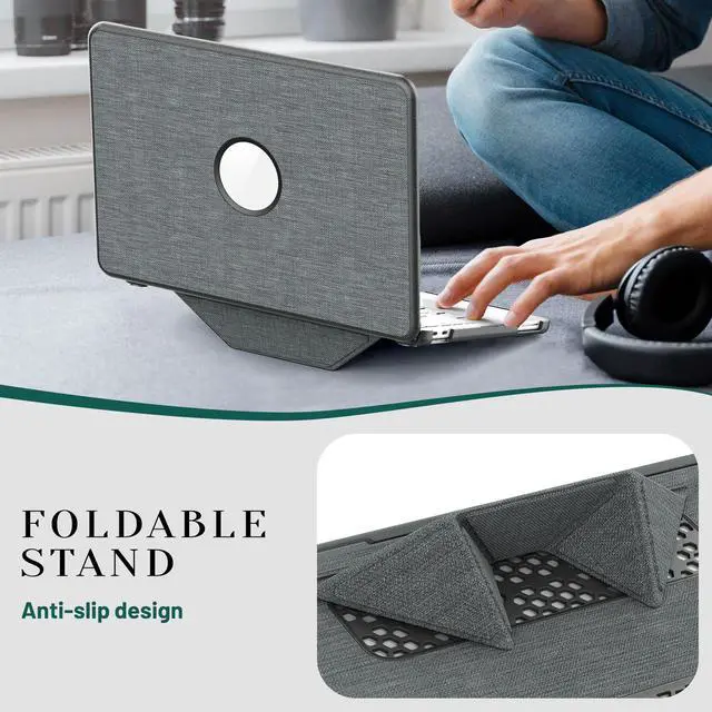 Alt view image 2 of 7 - BONAEVER Case for MacBook Neo 13 inch 2026 Model A3404 with A18 Pro Chip Hard Leather Cover with Keyboard Skin & Type C Adapter, Anti-Crack, Foldable Stand Grey