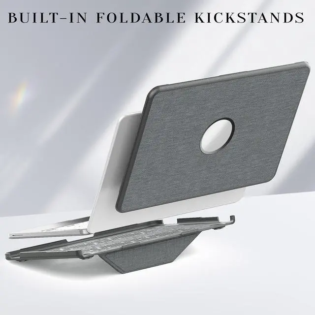 Alt view image 3 of 7 - BONAEVER Case for MacBook Neo 13 inch 2026 Model A3404 with A18 Pro Chip Hard Leather Cover with Keyboard Skin & Type C Adapter, Anti-Crack, Foldable Stand Grey
