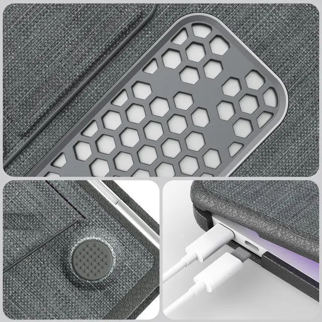 Alt view image 7 of 7 - BONAEVER Case for MacBook Neo 13 inch 2026 Model A3404 with A18 Pro Chip Hard Leather Cover with Keyboard Skin & Type C Adapter, Anti-Crack, Foldable Stand Grey