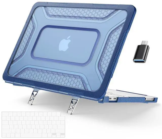Main image of Case for MacBook Neo Case 13 inch 2026 Model A3404 with A18 Pro Chip, 2 in 1 Kit Shockproof Cover Heavy Duty TPU Bumper Hard Case with Foldable Metal Kickstand, Keyboard Skin & Type C Adapter Blue