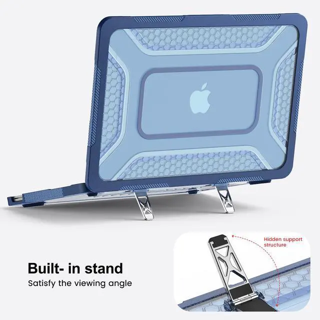 Alt view image 3 of 7 - Case for MacBook Neo Case 13 inch 2026 Model A3404 with A18 Pro Chip, 2 in 1 Kit Shockproof Cover Heavy Duty TPU Bumper Hard Case with Foldable Metal Kickstand, Keyboard Skin & Type C Adapter Blue