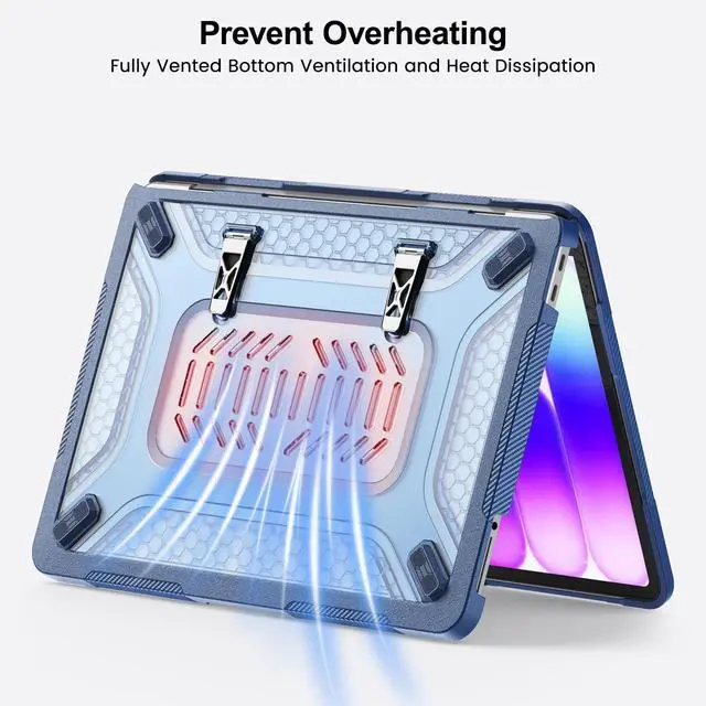 Alt view image 5 of 7 - Case for MacBook Neo Case 13 inch 2026 Model A3404 with A18 Pro Chip, 2 in 1 Kit Shockproof Cover Heavy Duty TPU Bumper Hard Case with Foldable Metal Kickstand, Keyboard Skin & Type C Adapter Blue