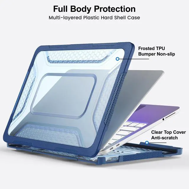 Alt view image 7 of 7 - Case for MacBook Neo Case 13 inch 2026 Model A3404 with A18 Pro Chip, 2 in 1 Kit Shockproof Cover Heavy Duty TPU Bumper Hard Case with Foldable Metal Kickstand, Keyboard Skin & Type C Adapter Blue