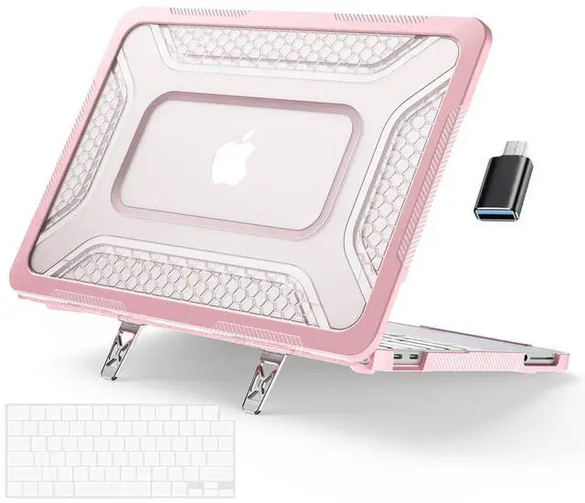 Main image of Case for MacBook Neo Case 13 inch 2026 Model A3404 with A18 Pro Chip, 2 in 1 Kit Shockproof Cover Heavy Duty TPU Bumper Hard Case with Foldable Metal Kickstand, Keyboard Skin & Type C Adapter Pink