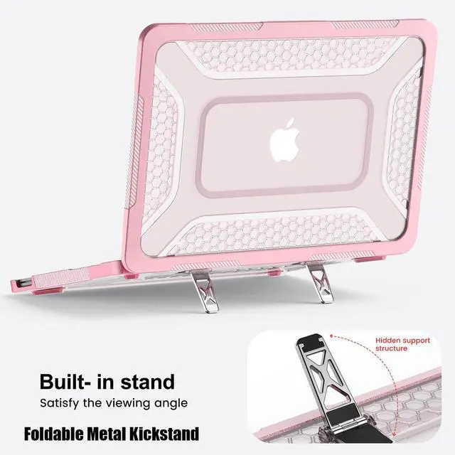 Alt view image 4 of 7 - Case for MacBook Neo Case 13 inch 2026 Model A3404 with A18 Pro Chip, 2 in 1 Kit Shockproof Cover Heavy Duty TPU Bumper Hard Case with Foldable Metal Kickstand, Keyboard Skin & Type C Adapter Pink