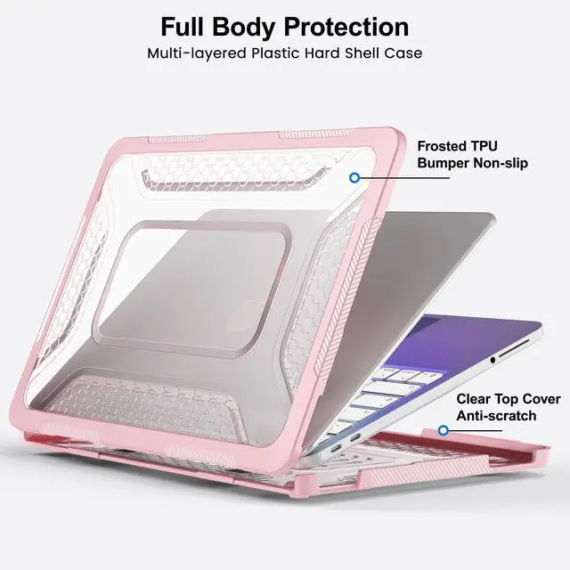 Alt view image 7 of 7 - Case for MacBook Neo Case 13 inch 2026 Model A3404 with A18 Pro Chip, 2 in 1 Kit Shockproof Cover Heavy Duty TPU Bumper Hard Case with Foldable Metal Kickstand, Keyboard Skin & Type C Adapter Pink