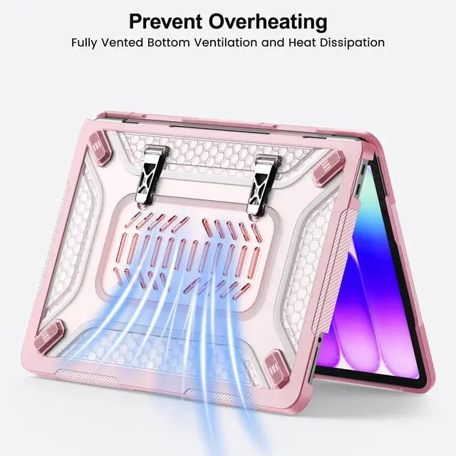 Alt view image 5 of 7 - Case for MacBook Neo Case 13 inch 2026 Model A3404 with A18 Pro Chip, 2 in 1 Kit Shockproof Cover Heavy Duty TPU Bumper Hard Case with Foldable Metal Kickstand, Keyboard Skin & Type C Adapter Pink