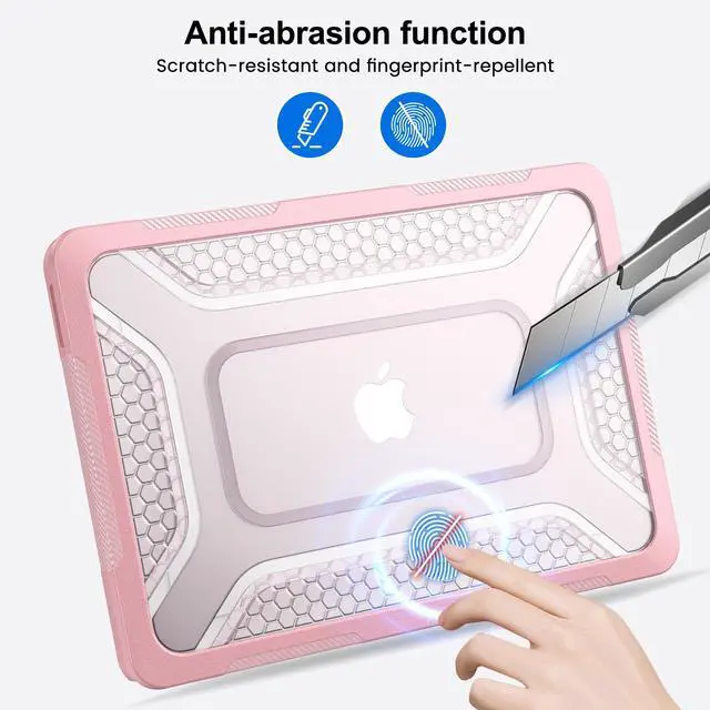 Alt view image 6 of 7 - Case for MacBook Neo Case 13 inch 2026 Model A3404 with A18 Pro Chip, 2 in 1 Kit Shockproof Cover Heavy Duty TPU Bumper Hard Case with Foldable Metal Kickstand, Keyboard Skin & Type C Adapter Pink