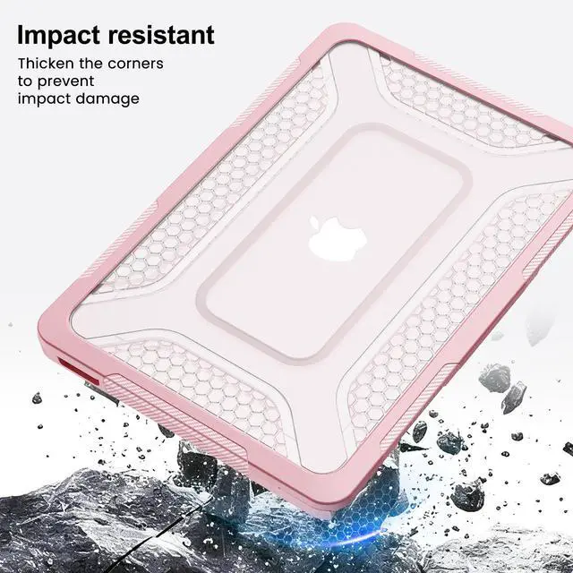 Alt view image 3 of 7 - Case for MacBook Neo Case 13 inch 2026 Model A3404 with A18 Pro Chip, 2 in 1 Kit Shockproof Cover Heavy Duty TPU Bumper Hard Case with Foldable Metal Kickstand, Keyboard Skin & Type C Adapter Pink