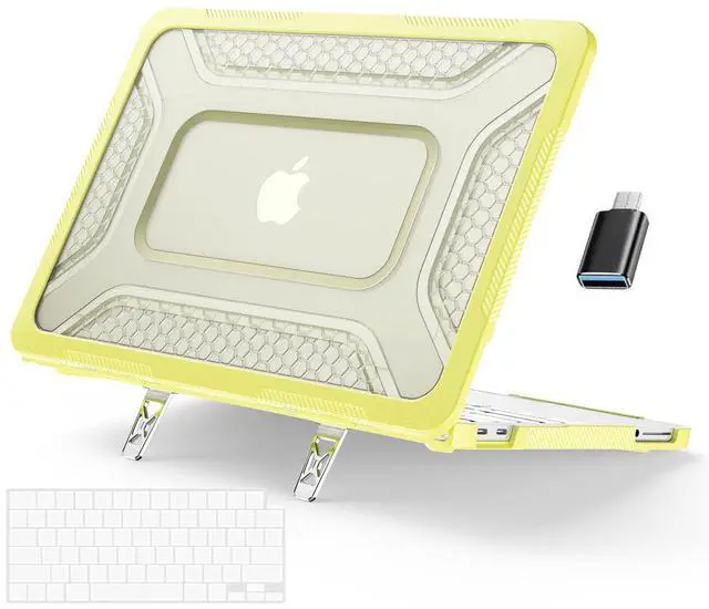 Main image of Case for MacBook Neo Case 13 inch 2026 Model A3404 with A18 Pro Chip, 2 in 1 Kit Shockproof Cover Heavy Duty TPU Bumper Hard Case with Foldable Metal Kickstand, Keyboard Skin & Type C Adapter Yellow