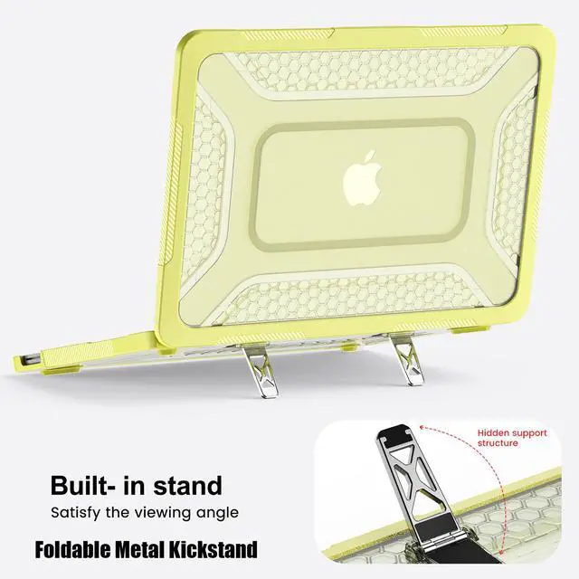 Alt view image 4 of 7 - Case for MacBook Neo Case 13 inch 2026 Model A3404 with A18 Pro Chip, 2 in 1 Kit Shockproof Cover Heavy Duty TPU Bumper Hard Case with Foldable Metal Kickstand, Keyboard Skin & Type C Adapter Yellow