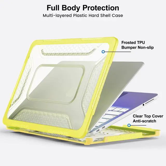 Alt view image 6 of 7 - Case for MacBook Neo Case 13 inch 2026 Model A3404 with A18 Pro Chip, 2 in 1 Kit Shockproof Cover Heavy Duty TPU Bumper Hard Case with Foldable Metal Kickstand, Keyboard Skin & Type C Adapter Yellow