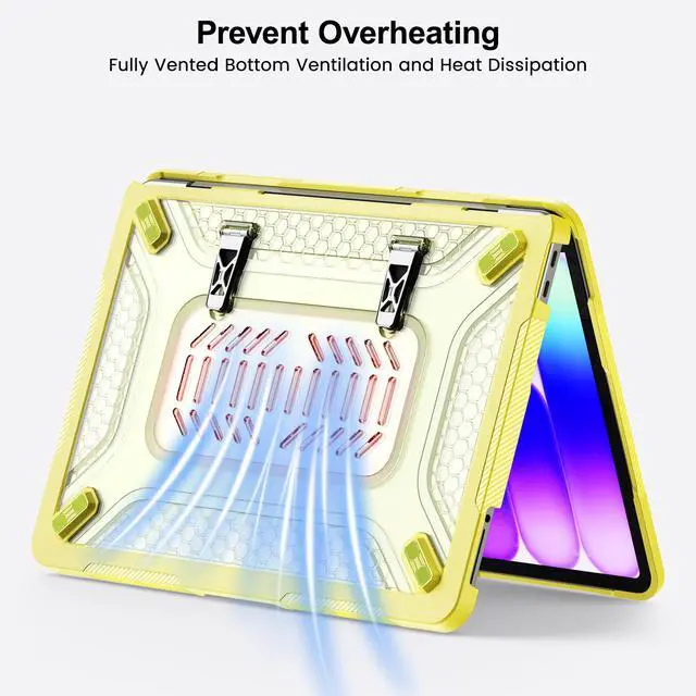 Alt view image 5 of 7 - Case for MacBook Neo Case 13 inch 2026 Model A3404 with A18 Pro Chip, 2 in 1 Kit Shockproof Cover Heavy Duty TPU Bumper Hard Case with Foldable Metal Kickstand, Keyboard Skin & Type C Adapter Yellow