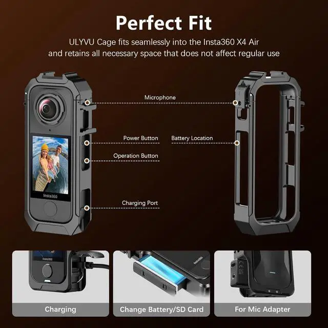Alt view image 4 of 7 - Camera Cage Compatible with Insta360 X4 Air Camera Accessories, Protective Cage Expansion Frame Case with Cold Shoe Mount | 1/4" Screw Adapter for Tripod, Selfie Stick
