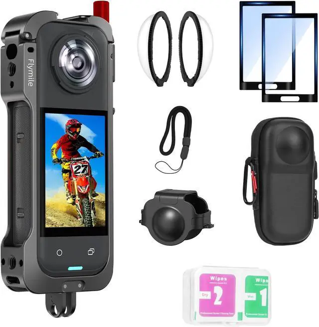 Main image of Insta 360 X5 Utility Cage/Carrying Case (Frame + Lens Cap) Lens Guard/2 Pack Screen Protector Accessories Kit, Tempered Film Glass Metal Cover Portable Bag for Insta360 X5 Protective Bundle