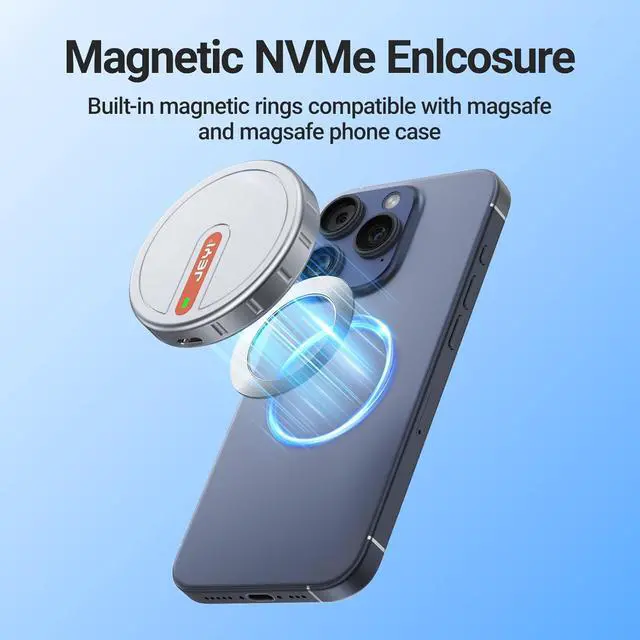 Alt view image 5 of 7 - Magnetic 2230 M.2 NVMe SSD Enclosure, 10Gbps USB 3.2 Gen2, Aluminum Case with MagSafe, ProRes 4K External Storage for iPhone 15/16/17 Pro