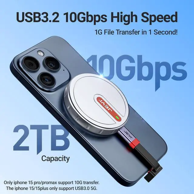 Alt view image 2 of 7 - Magnetic 2230 M.2 NVMe SSD Enclosure, 10Gbps USB 3.2 Gen2, Aluminum Case with MagSafe, ProRes 4K External Storage for iPhone 15/16/17 Pro