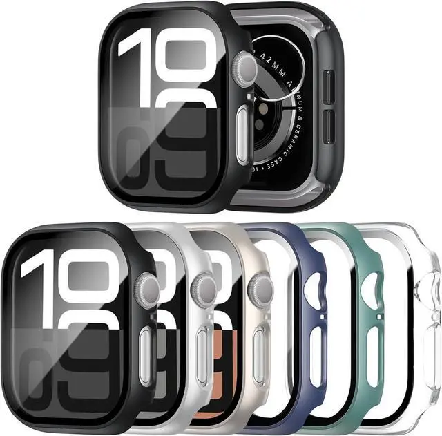 Main image of 6 Pack Case with Tempered Glass Screen Protector for Apple Watch Series 11 Series 10 46mm, Ultra-Thin Scratch Resistant Full Protective Hard PC Bumper Cover for Apple Watch 46mm