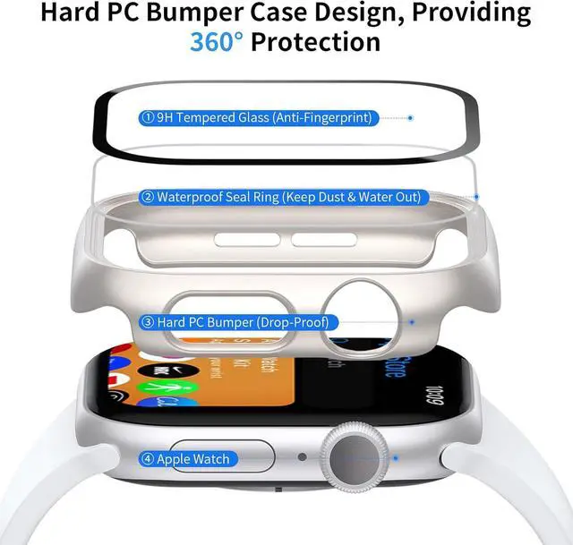 Alt view image 5 of 6 - 6 Pack Case with Tempered Glass Screen Protector for Apple Watch Series 11 Series 10 46mm, Ultra-Thin Scratch Resistant Full Protective Hard PC Bumper Cover for Apple Watch 46mm