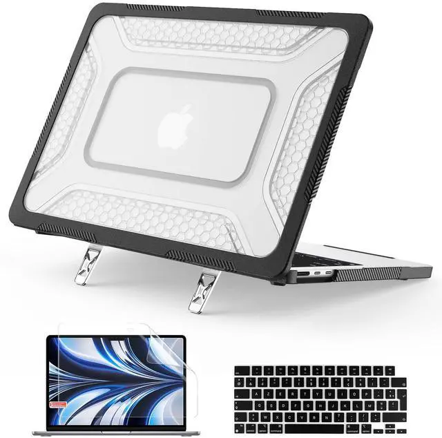 Main image of Case for MacBook Air 13.6 inch 2026 M5 2025 M4 2024 M3 2022, 2 in 1 Kit Shockproof Cover Heavy Duty TPU Bumper Hard Case with Foldable Metal Kickstand, Keyboard Skin & Screen Protector