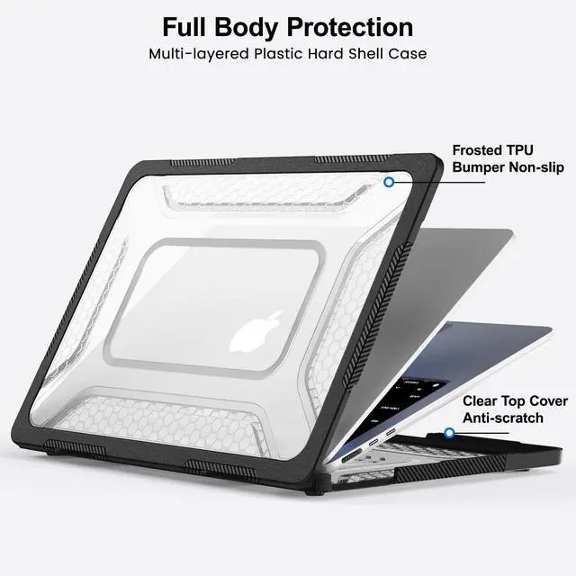Alt view image 3 of 7 - Case for MacBook Air 13.6 inch 2026 M5 2025 M4 2024 M3 2022, 2 in 1 Kit Shockproof Cover Heavy Duty TPU Bumper Hard Case with Foldable Metal Kickstand, Keyboard Skin & Screen Protector