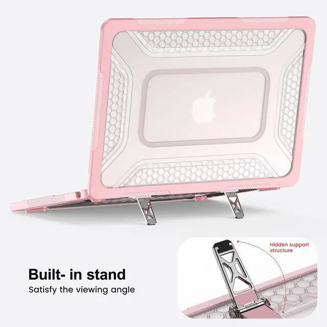 Alt view image 4 of 7 - Case for MacBook Air 13.6 inch 2026 M5 2025 M4 2024 M3 2022, 2 in 1 Kit Shockproof Cover Heavy Duty TPU Bumper Hard Case with Foldable Metal Kickstand, Keyboard Skin & Screen Protector Pink
