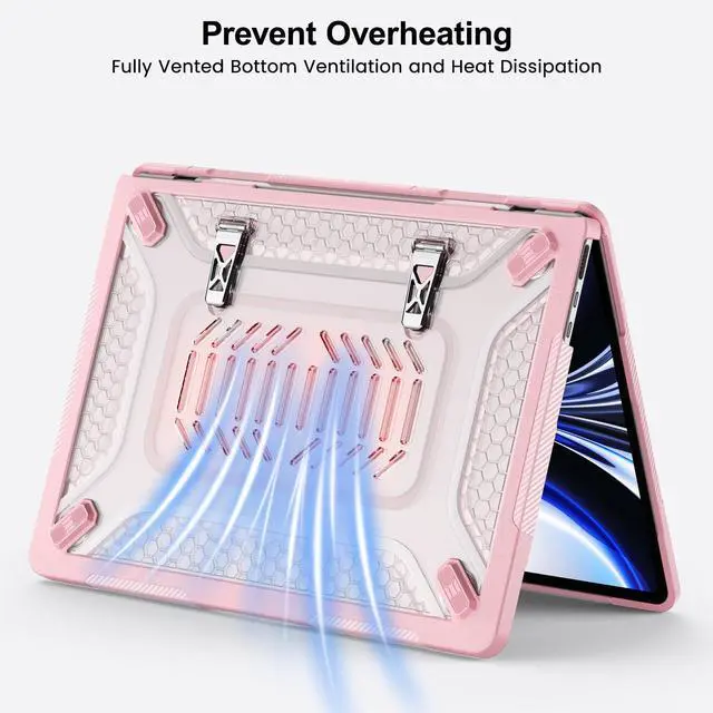 Alt view image 5 of 7 - Case for MacBook Air 13.6 inch 2026 M5 2025 M4 2024 M3 2022, 2 in 1 Kit Shockproof Cover Heavy Duty TPU Bumper Hard Case with Foldable Metal Kickstand, Keyboard Skin & Screen Protector Pink