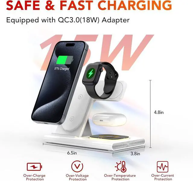 Alt view image 7 of 7 - 3 in 1 Foldable Charging Station for Apple Products,Wireless Charger for iPhone 17 16 15 14 13 12 Pro Max,Travel Dock Adapter&Light for iWatch Series 11 10 9 Ultra 3/2 SE 3/2,for AirPods 4 3 2 Pro 3/2