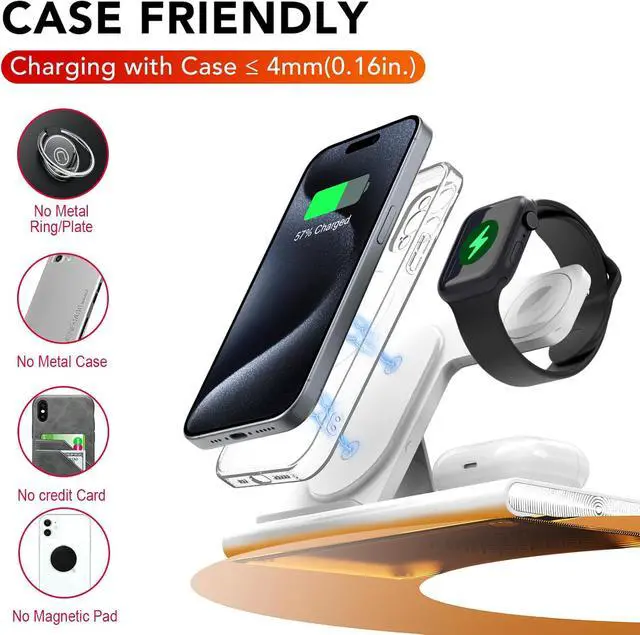 Alt view image 6 of 7 - 3 in 1 Foldable Charging Station for Apple Products,Wireless Charger for iPhone 17 16 15 14 13 12 Pro Max,Travel Dock Adapter&Light for iWatch Series 11 10 9 Ultra 3/2 SE 3/2,for AirPods 4 3 2 Pro 3/2