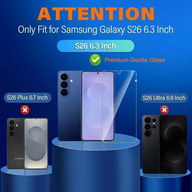 Alt view image 2 of 7 - 3 Pack for Samsung Galaxy S26 Screen Protector Tempered Glass + 3 Pack Camera Lens Protector, Military Grade Shatterproof, 9H Hardness, Fingerprint Unlock, HD Clear Case Friendly 6.3 Inch