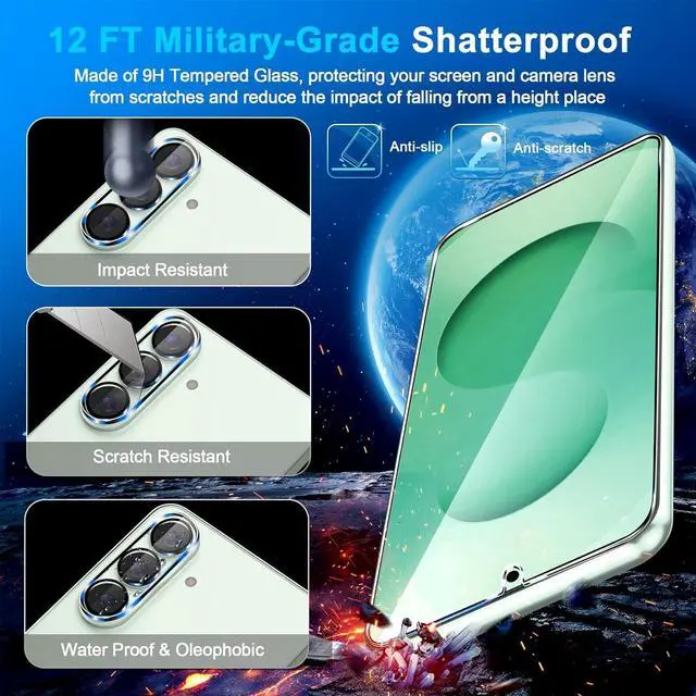 Alt view image 6 of 7 - 3 Pack for Samsung Galaxy S26 Screen Protector Tempered Glass + 3 Pack Camera Lens Protector, Military Grade Shatterproof, 9H Hardness, Fingerprint Unlock, HD Clear Case Friendly 6.3 Inch
