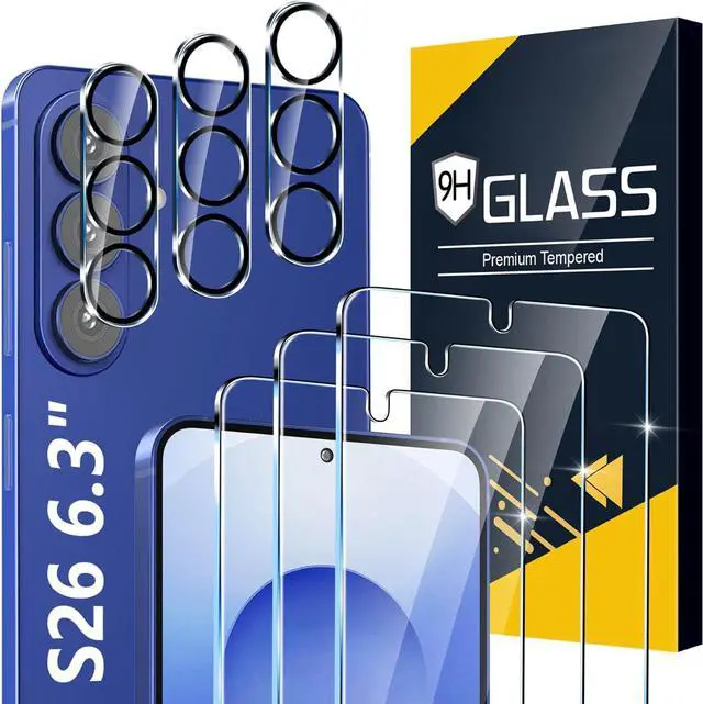 Main image of 3 Pack for Samsung Galaxy S26 Screen Protector Tempered Glass + 3 Pack Camera Lens Protector, Military Grade Shatterproof, 9H Hardness, Fingerprint Unlock, HD Clear Case Friendly 6.3 Inch