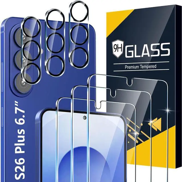 Main image of 3 Pack for Samsung Galaxy S26 Plus Screen Protector Tempered Glass + 3 Pack Camera Lens Protector, Military Grade Shatterproof, 9H Hardness, Fingerprint Unlock, Case Friendly 6.7 Inch