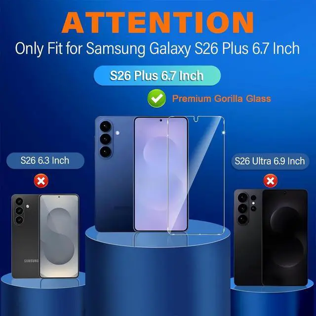 Alt view image 2 of 7 - 3 Pack for Samsung Galaxy S26 Plus Screen Protector Tempered Glass + 3 Pack Camera Lens Protector, Military Grade Shatterproof, 9H Hardness, Fingerprint Unlock, Case Friendly 6.7 Inch