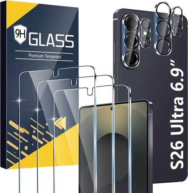 Main image of 3 Pack for Samsung Galaxy S26 Ultra Screen Protector Tempered Glass + 3 Pack Camera Lens Protector, Military Grade Shatterproof, 9H Hardness, Fingerprint Unlock, Case Friendly 6.9 Inch