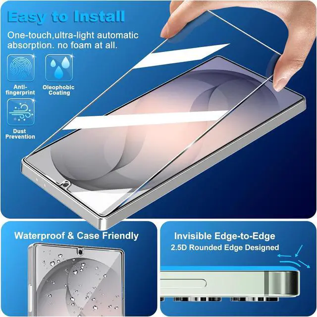 Alt view image 4 of 7 - 3 Pack for Samsung Galaxy S26 Ultra Screen Protector Tempered Glass + 3 Pack Camera Lens Protector, Military Grade Shatterproof, 9H Hardness, Fingerprint Unlock, Case Friendly 6.9 Inch