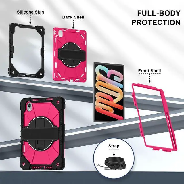 Alt view image 7 of 7 - Protective Case for Lenovo Tab idea Pro Gen 2 13 inch with Pencil Holder Rotatable Stand Shoulder Strap, Shockproof Cover for Lenovo Tab idea Pro Gen 2 13" 2026 Rose Red