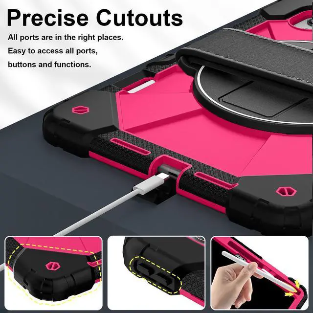 Alt view image 4 of 7 - Protective Case for Lenovo Tab idea Pro Gen 2 13 inch with Pencil Holder Rotatable Stand Shoulder Strap, Shockproof Cover for Lenovo Tab idea Pro Gen 2 13" 2026 Rose Red