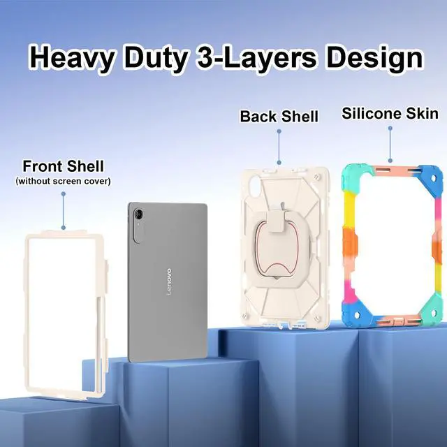 Alt view image 7 of 7 - Case for Lenovo Tab idea Pro Gen 2 13 inch 2026, Heavy Duty Shockproof Cover with 360 Rotating Stand & Hand Strap Shoulder Strap Rainbow