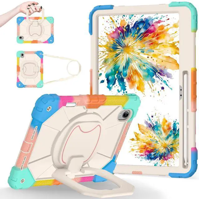 Main image of Case for Lenovo Tab idea Pro Gen 2 13 inch 2026, Heavy Duty Shockproof Cover with 360 Rotating Stand & Hand Strap Shoulder Strap Rainbow