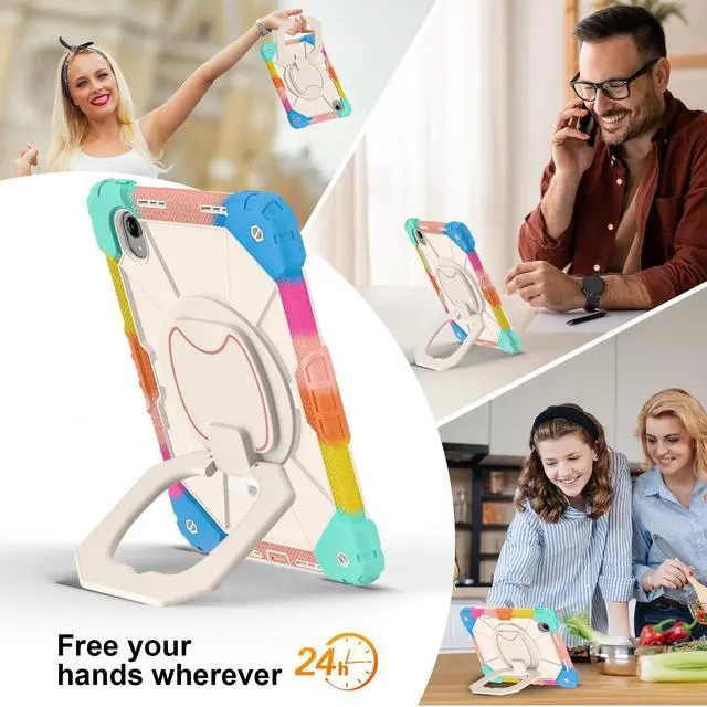 Alt view image 5 of 7 - Case for Lenovo Tab idea Pro Gen 2 13 inch 2026, Heavy Duty Shockproof Cover with 360 Rotating Stand & Hand Strap Shoulder Strap Rainbow