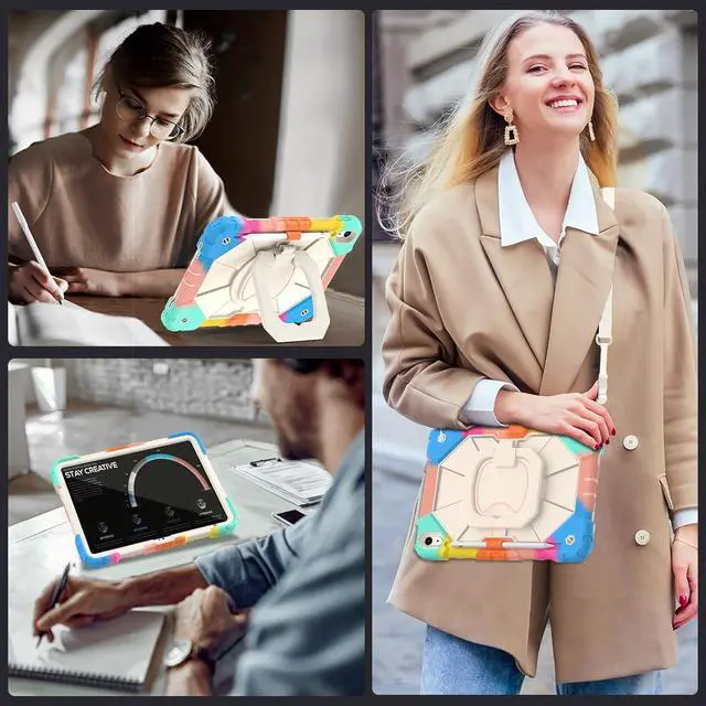 Alt view image 6 of 7 - Case for Lenovo Tab idea Pro Gen 2 13 inch 2026, Heavy Duty Shockproof Cover with 360 Rotating Stand & Hand Strap Shoulder Strap Rainbow